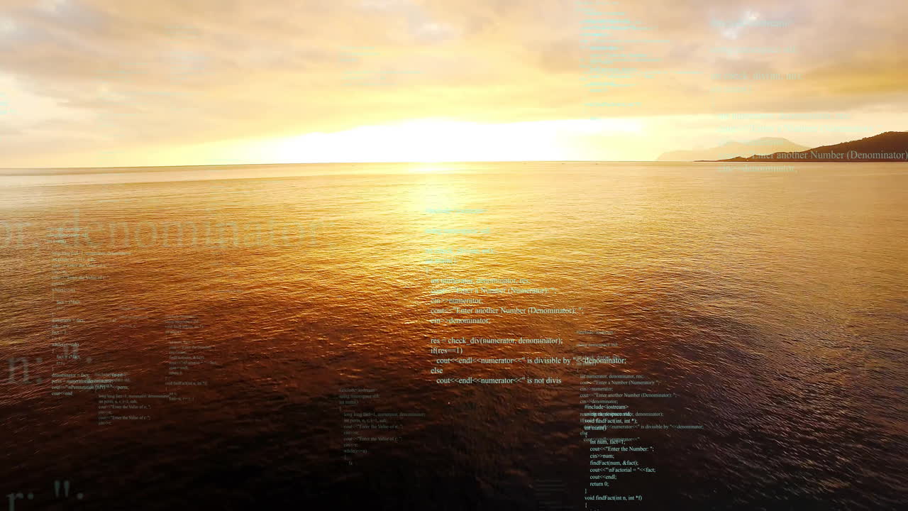 Animation of sunset over ocean with text overlay reflecting on water