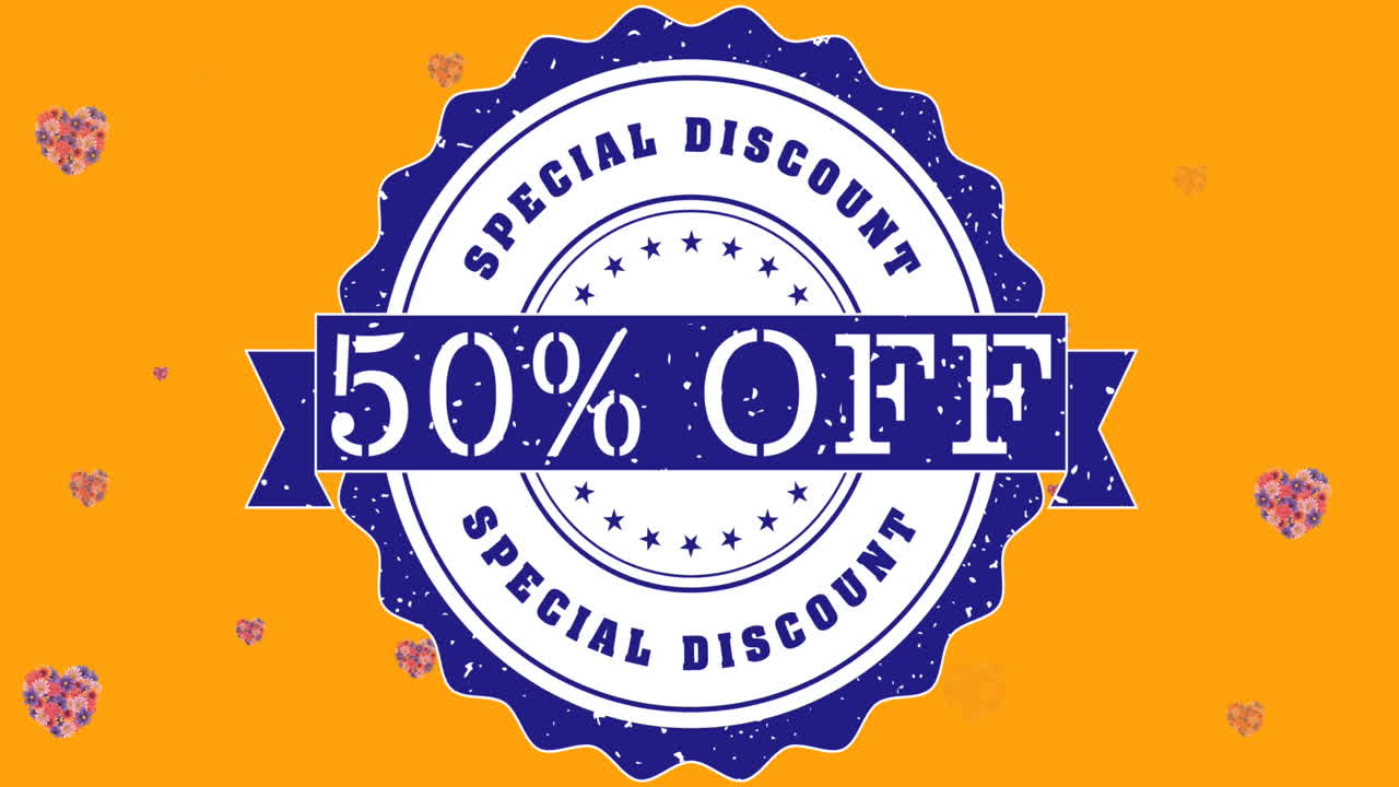 Animazione di sconto del 50% su fiori che si muovono con movimento ipnotico.