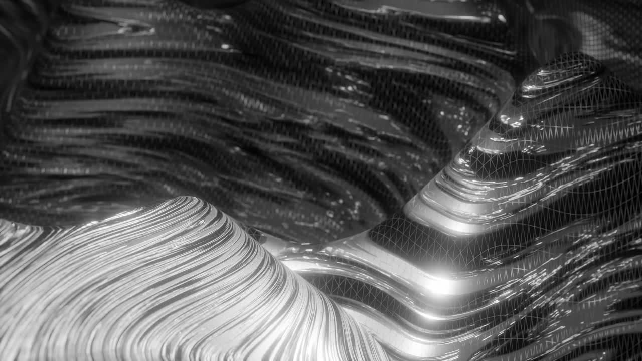 Abstract white and black flowing metallic texture with wavy surface. Futuristic luxury and material design concept. Design for wallpaper, banner, poster, header,