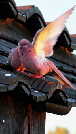 pink pigeons on a roof