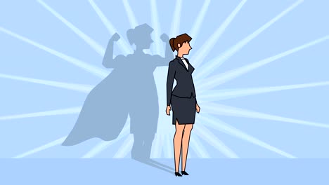 flat cartoon businesswoman character superhero with cloak shadow concept animation