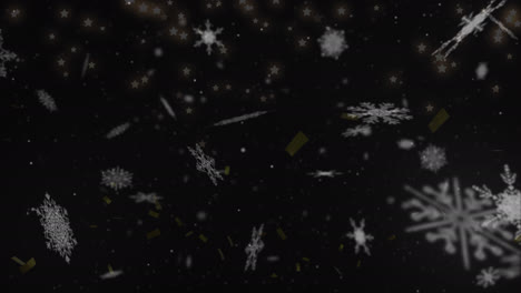 Animation-of-confetti-and-snowflakes-over-black-background