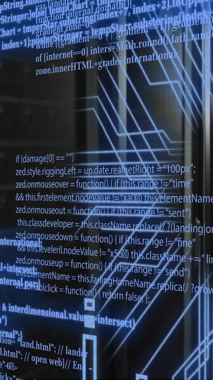 Animation of digital data processing and circuit board over computer servers
