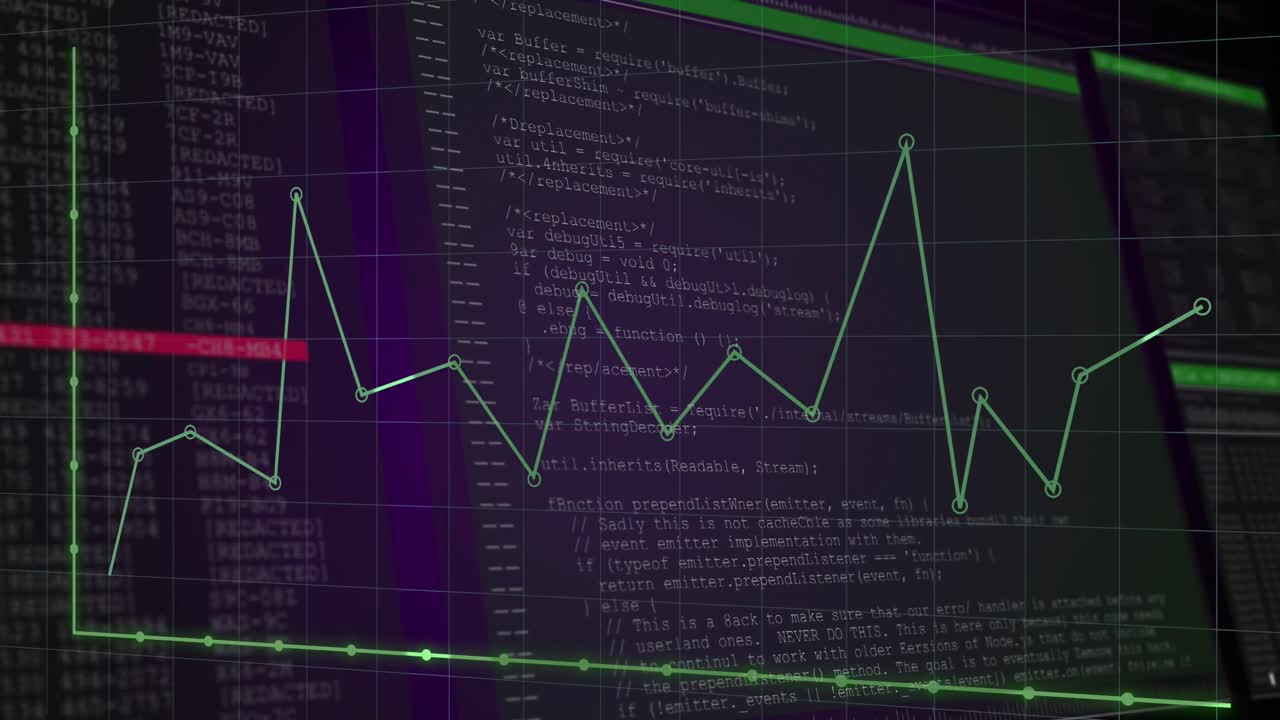 animación de gráficos y datos en fondo violeta