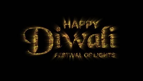 opening intro for diwali, festival of lights. gold glitter texts move on black background. this clip was set to 24 fps.