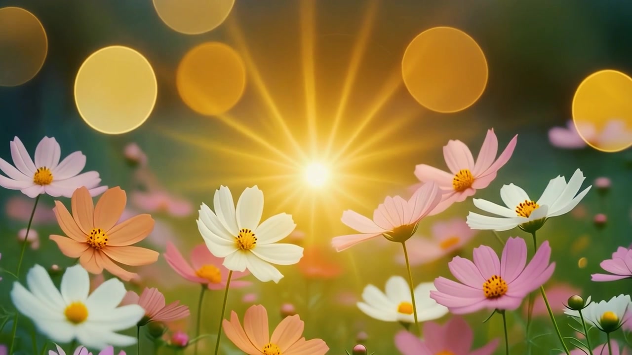 Fiori di cosmo vivaci che sbocciano in un prato soleggiato