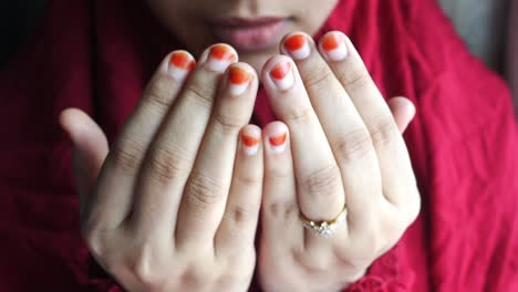 close up of muslim women hand praying at ramadan