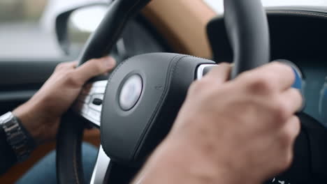 man holdingon steering wheel