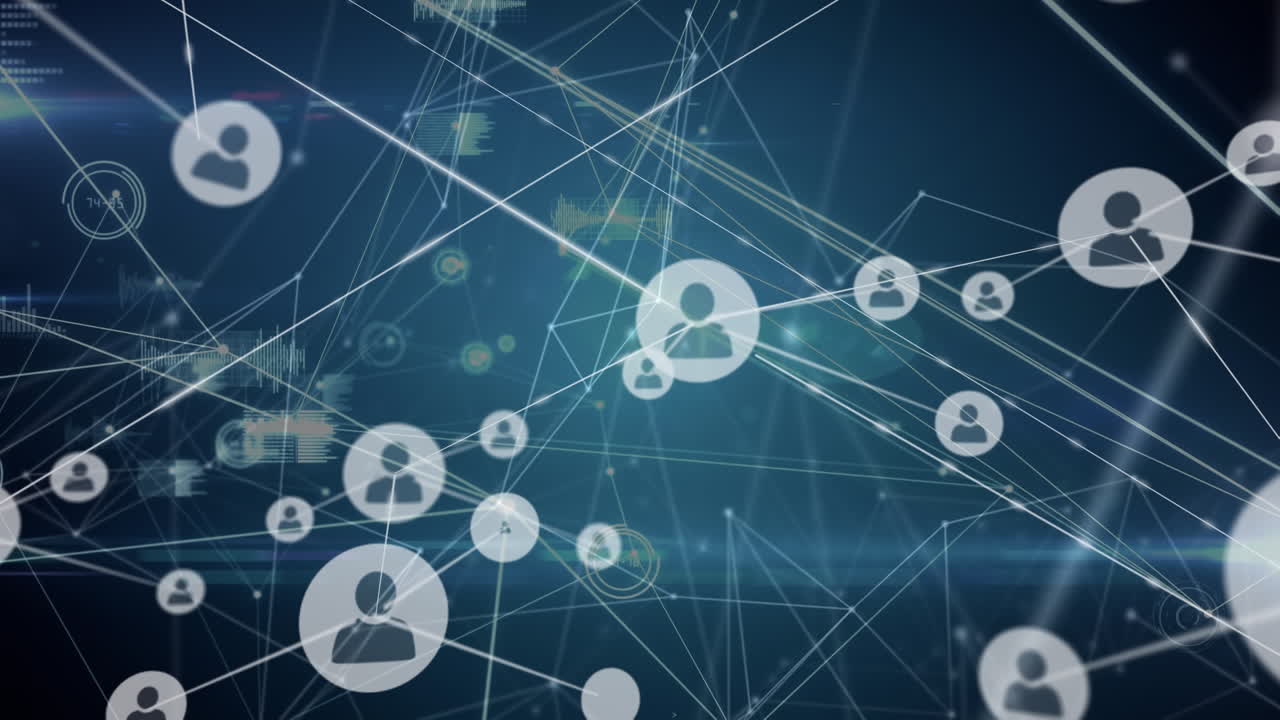 animación de la creciente red de iconos de personas y transferencia de datos en fondo oscuro