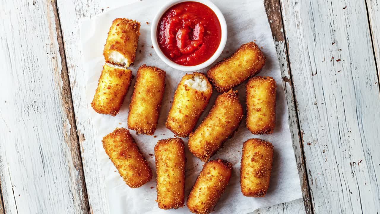 Crispy Breaded Mozzarella Sticks with Marinara Sauce