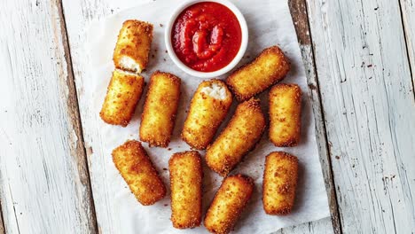 crispy breaded mozzarella sticks with marinara sauce