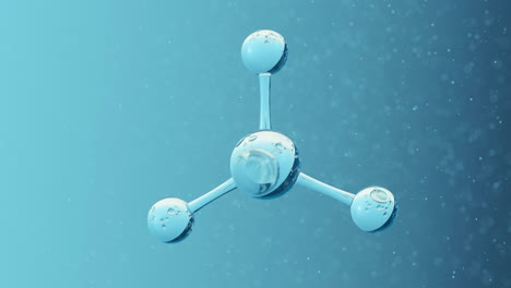 molécula química con fondo azul, representación en 3d.
