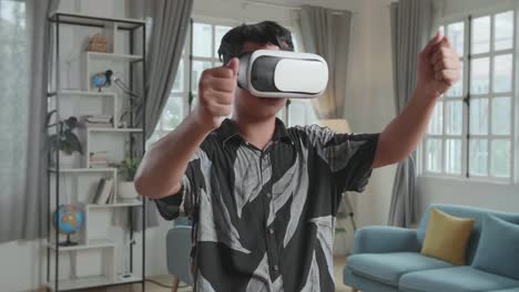 teenager using vr headset at home