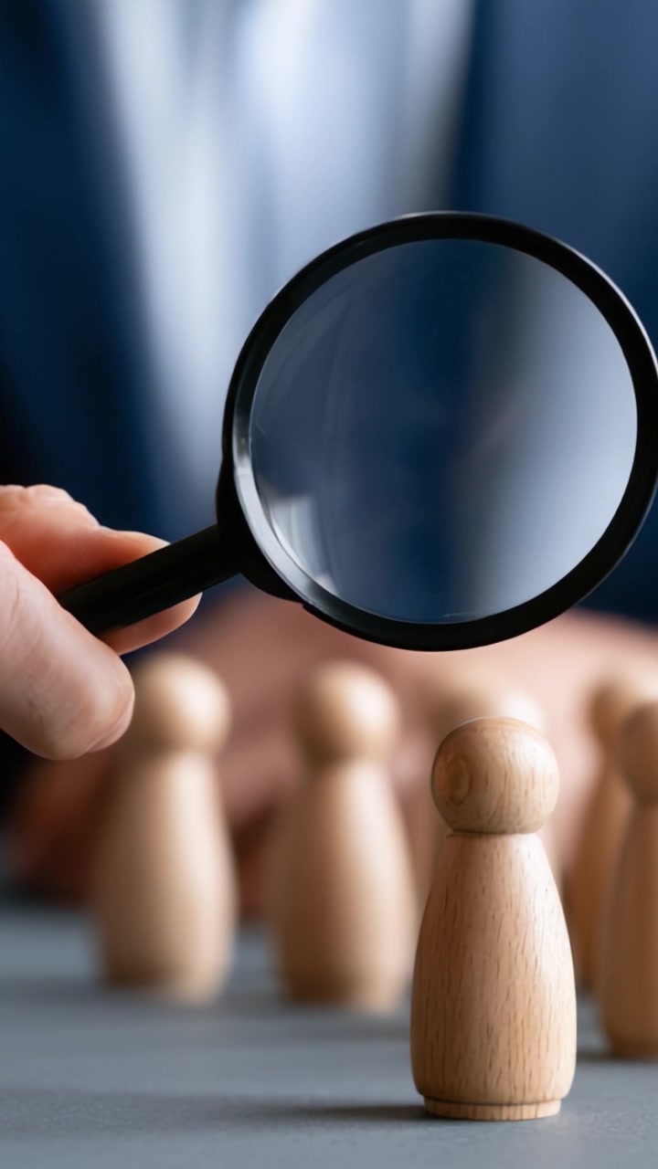 Exploring the Details: A Close-Up Look at Wooden Figurines Through a Magnifying Glass, Symbolizing Scrutiny and Inspection in Various Contexts