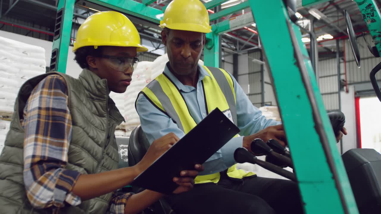 Workers interacting in a warehouse