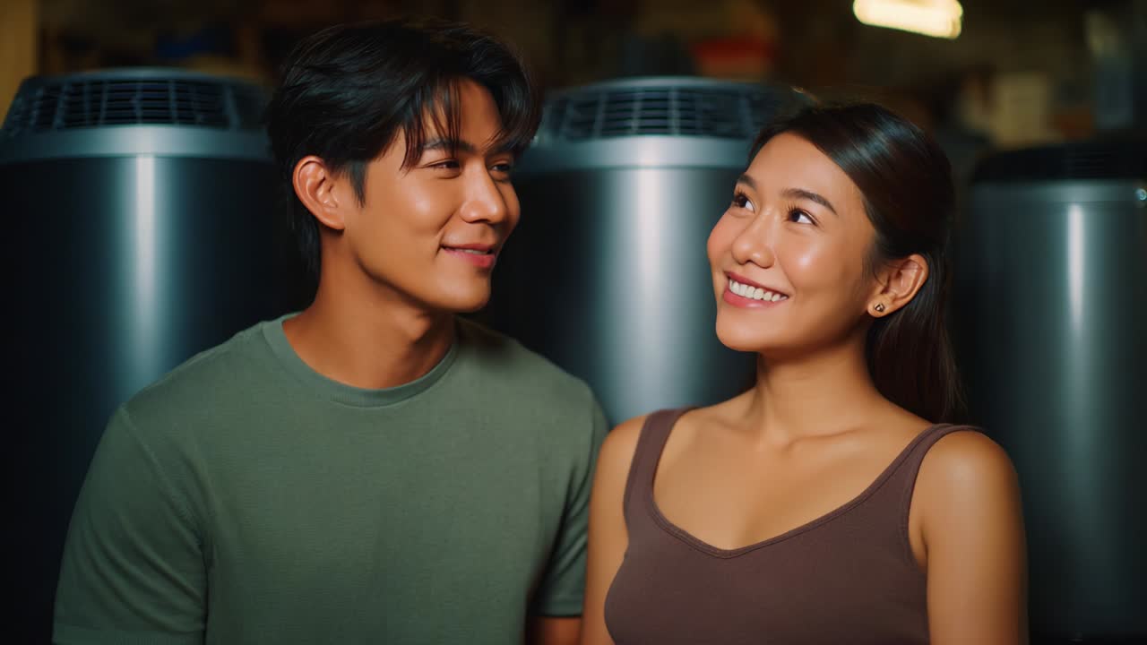 A Romantic Encounter Between Two Young Individuals Captured in a Warm Atmosphere, Their Connection Reflected in Joyful Expressions and Playful Interaction Amidst a Cozy Setting