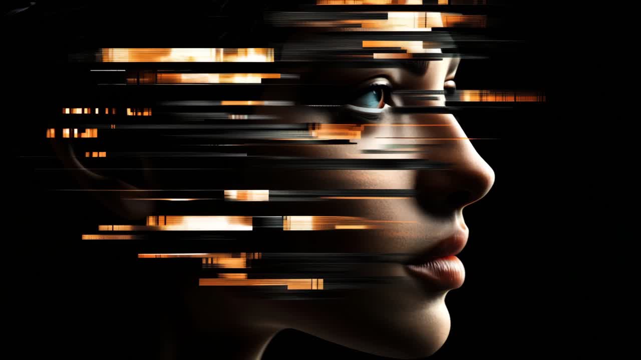 Abstract Woman Profile with Motion Lines