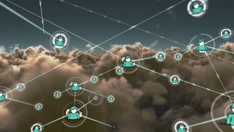 Netzwerk-Von-Profilsymbolen-Gegen-Wolken-Am-Himmel