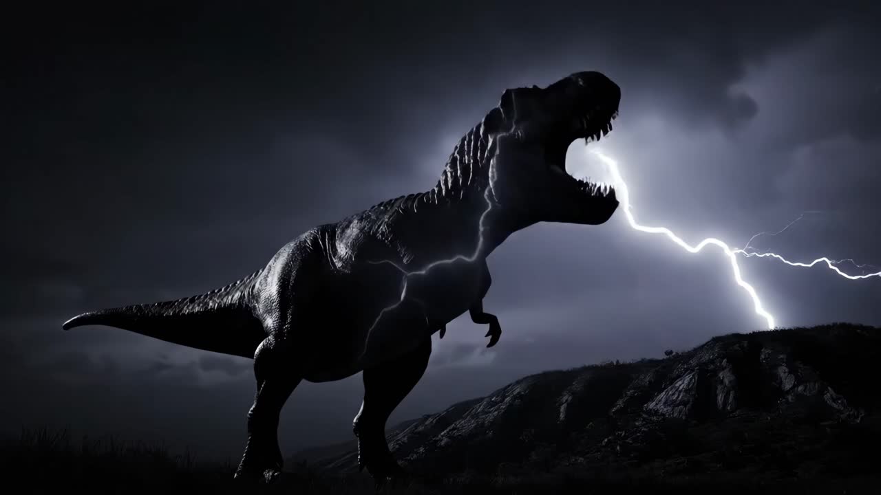 Tyrannosaurus Rex in a Lightning Storm