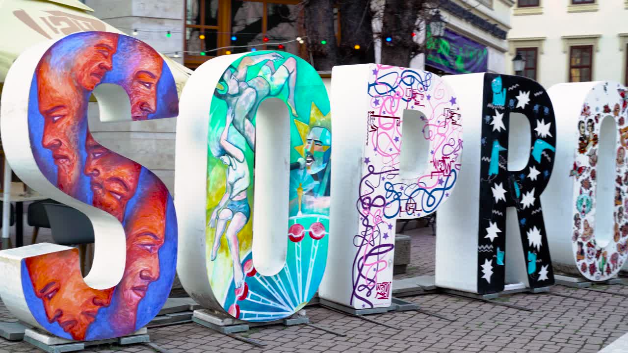 Decorative letters named after the city Sopron, Hungary, panning