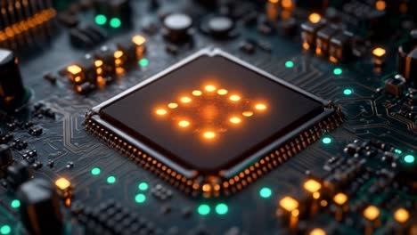 primer plano de un microchip en una placa de circuitos