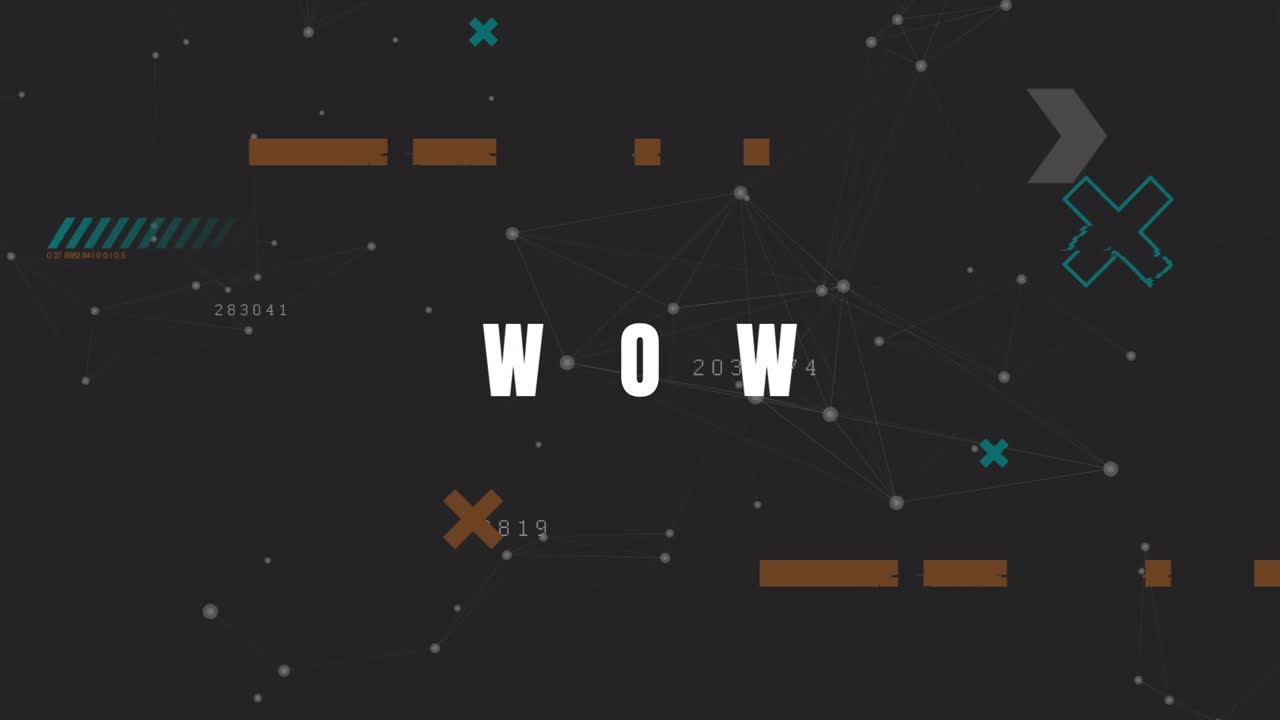 Animation of wow text over abstract shapes on grey background