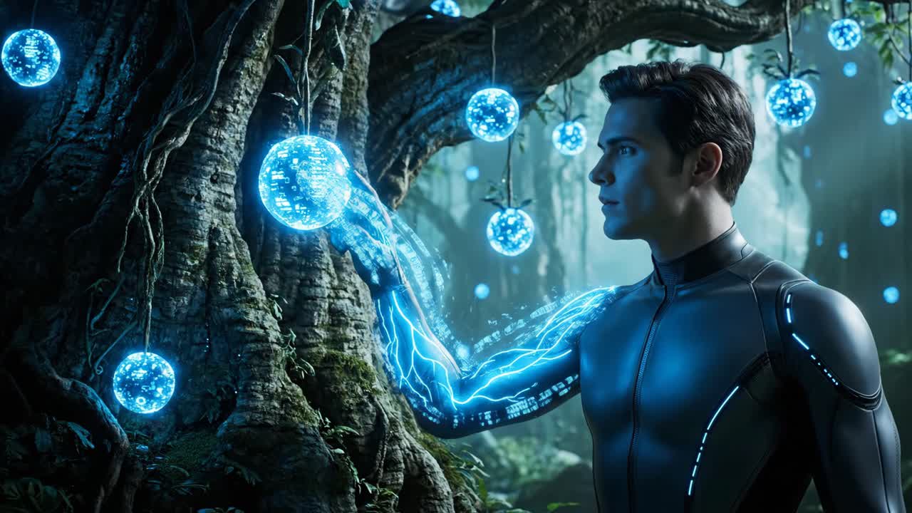 Futuristic Man in a Technological Forest