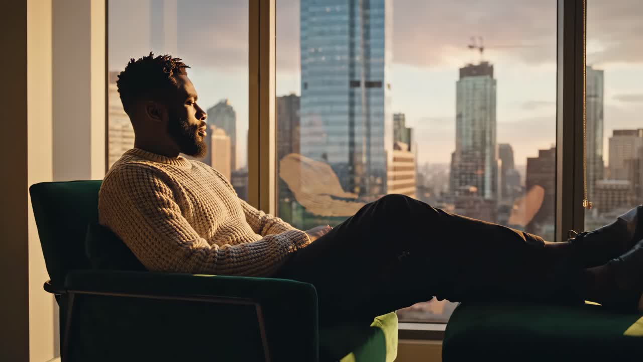 Man Relaxing with a City View