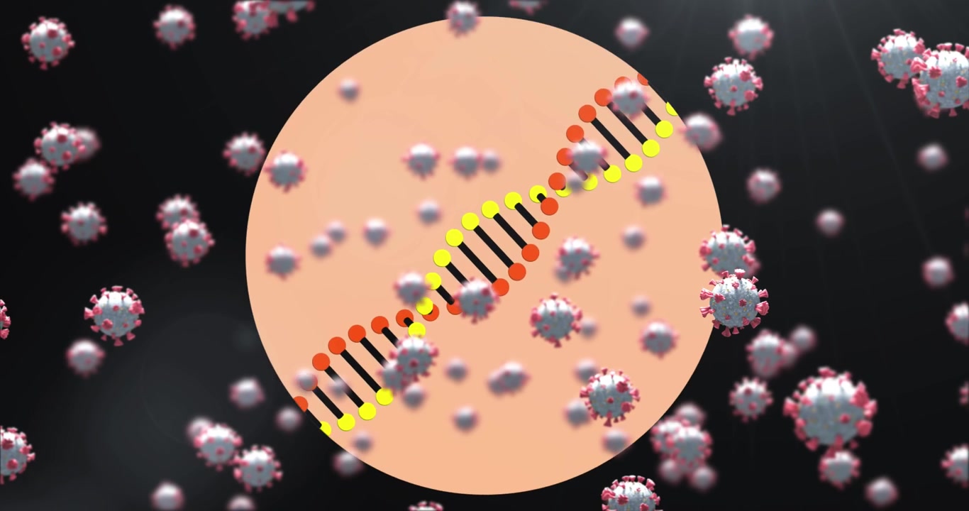 Animation numérique de multiples cellules flottant sur une grille avec des icônes numériques superposées.