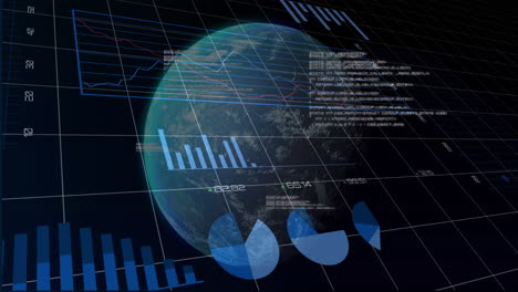 animating financial data charts and graphs over rotating earth globe