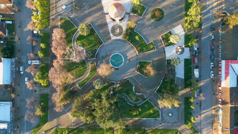 San-Javier-de-Loncomilla,-South-of-Chile,-Maule-region-from-above-Plaza-de-Armas-Square