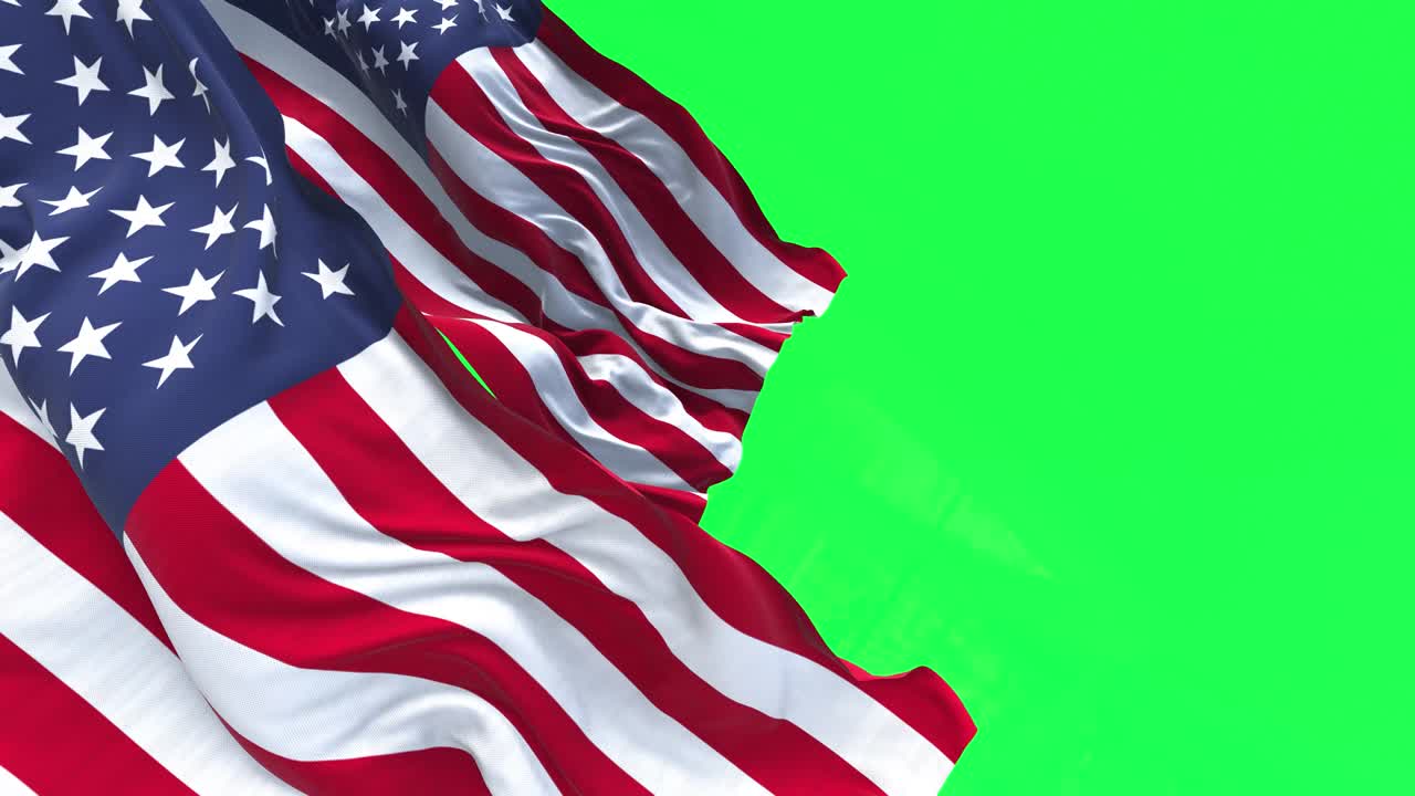 un par de banderas estadounidenses ondeando en el viento con pantalla verde en el fondo