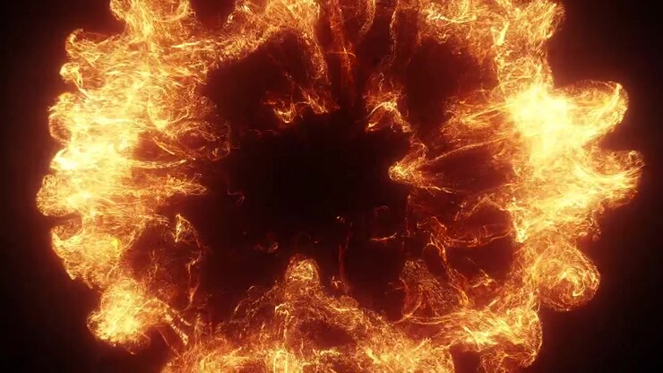 Cinematic Fire Explosion Expanding Against Black Background