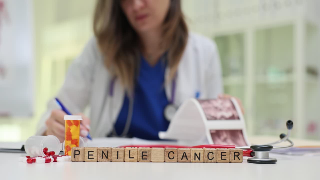 Læge gennemgår information om peniskræft med medicinsk udstyr