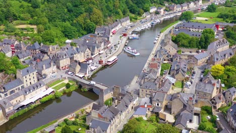 aerial over the pretty town of dinan france with highway bridge 1