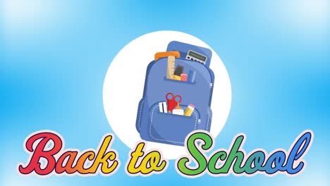 Animation-Von-„Back-To-School“-Texten-über-Schulartikel-Symbolen-Auf-Blauem-Hintergrund