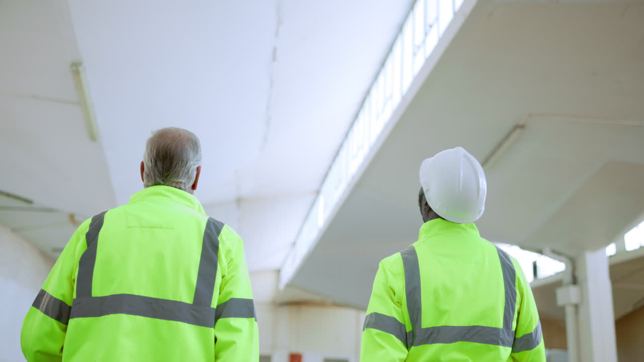 Two engineers discussing construction