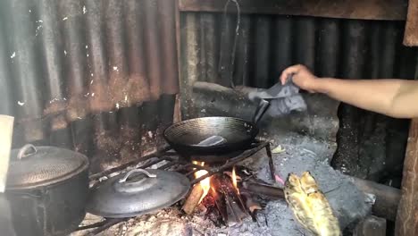 frying fish on open fire