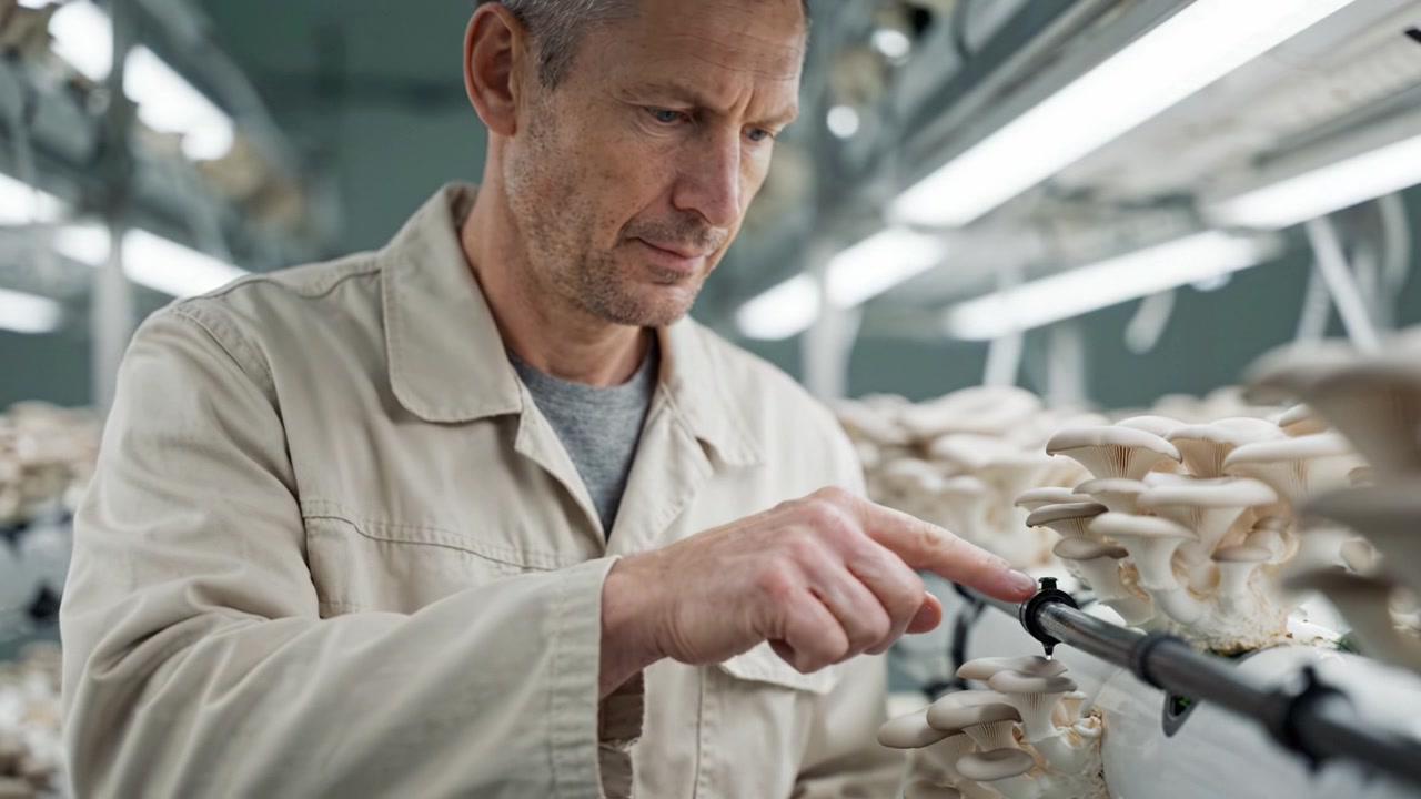 Cultivating Gourmet Mushrooms: The Dedicated Process of a Mushroom Farmer in a Modern Growing Facility Focused on Quality and Sustainability