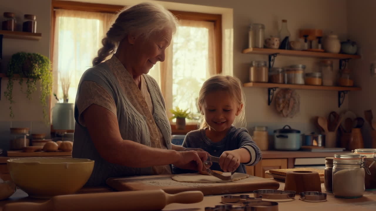 Bedstemor og barnebarn bager småkager