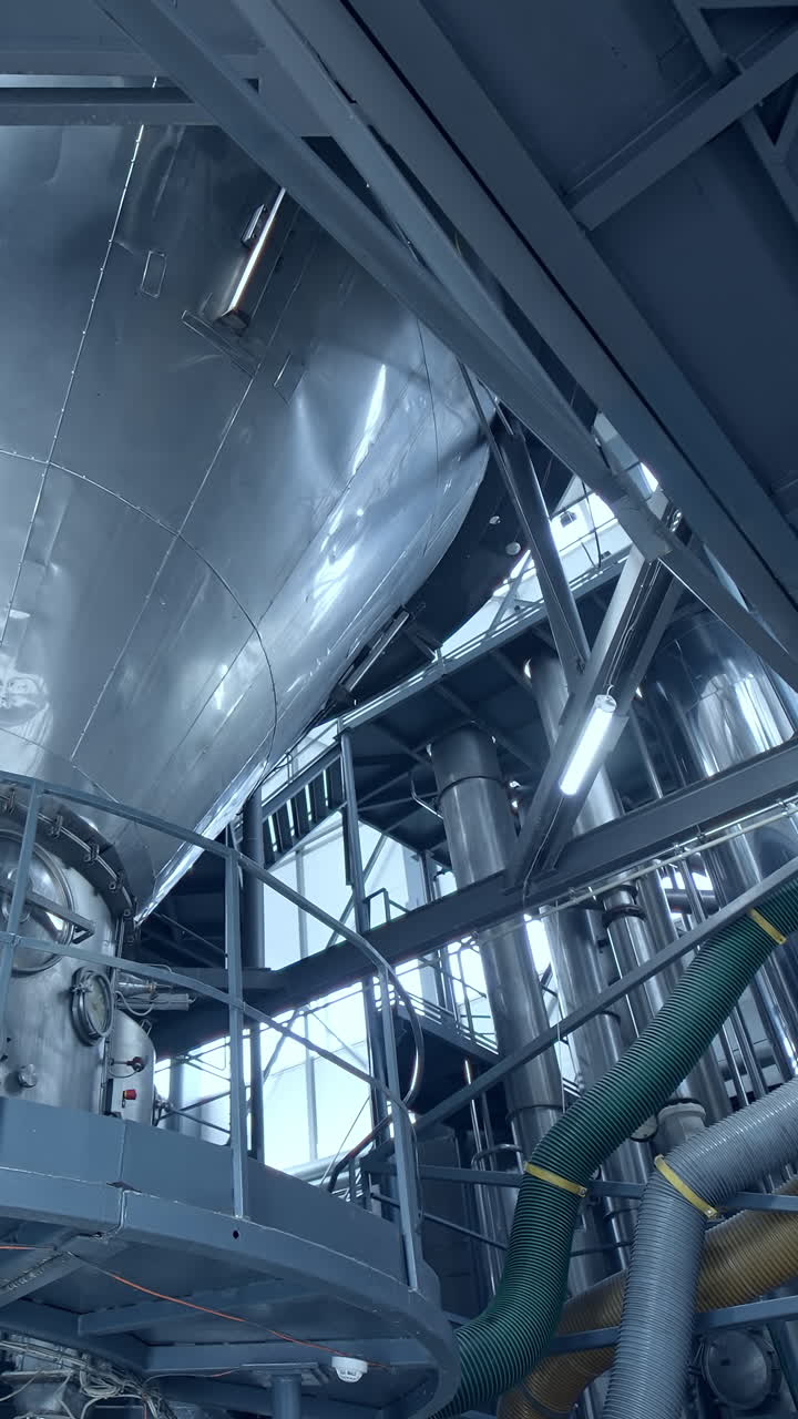 Industrial workshop at production dairy plant. Industrial production line in modern milk factory