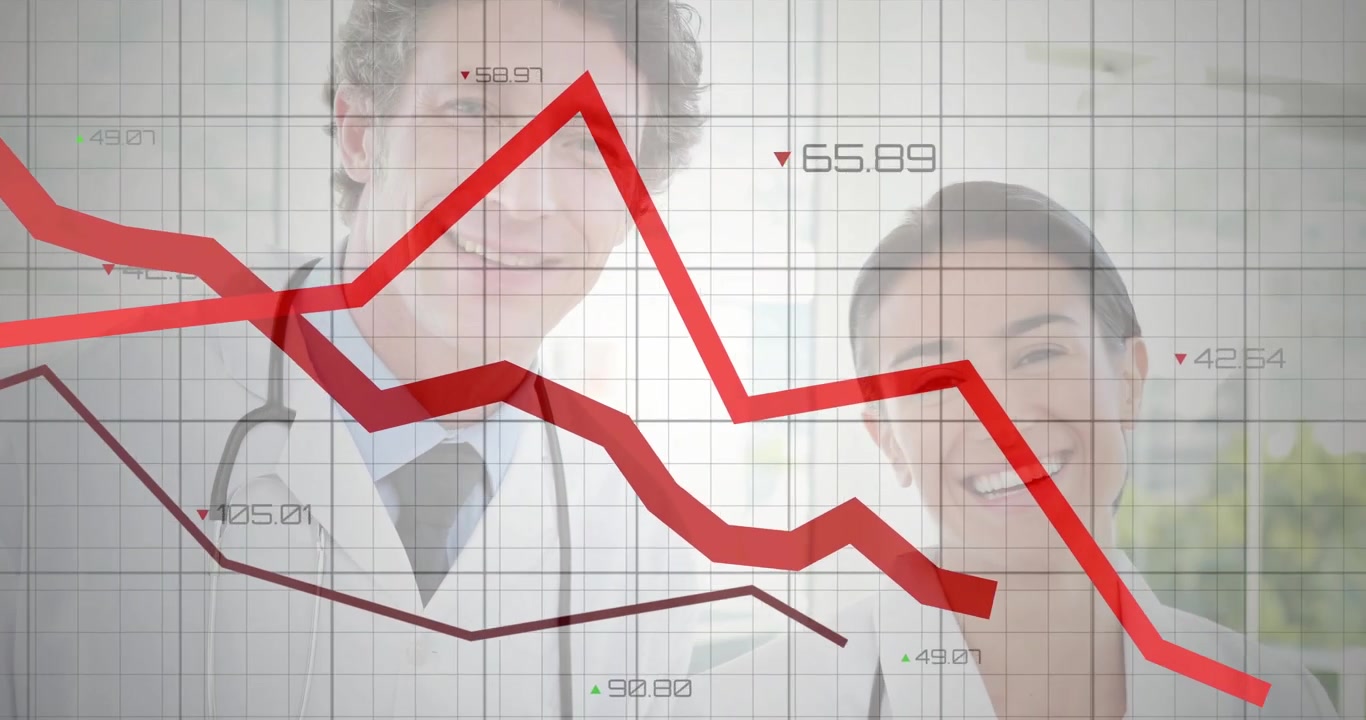 Doctors Reviewing Medical Data with Digital Financial Graph Overlay