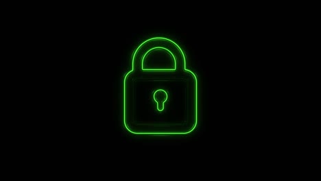 glowing neon line lock icon isolated on black background. padlock sign. security, safety, protection, privacy concept. 4k