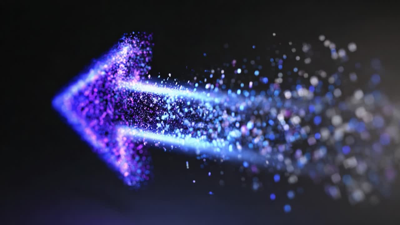 Dynamic Particles Emitting from a Vibrant Arrow: Exploring the Energy and Motion Behind Colorful Visual Effects in Digital Animation and Graphics Design