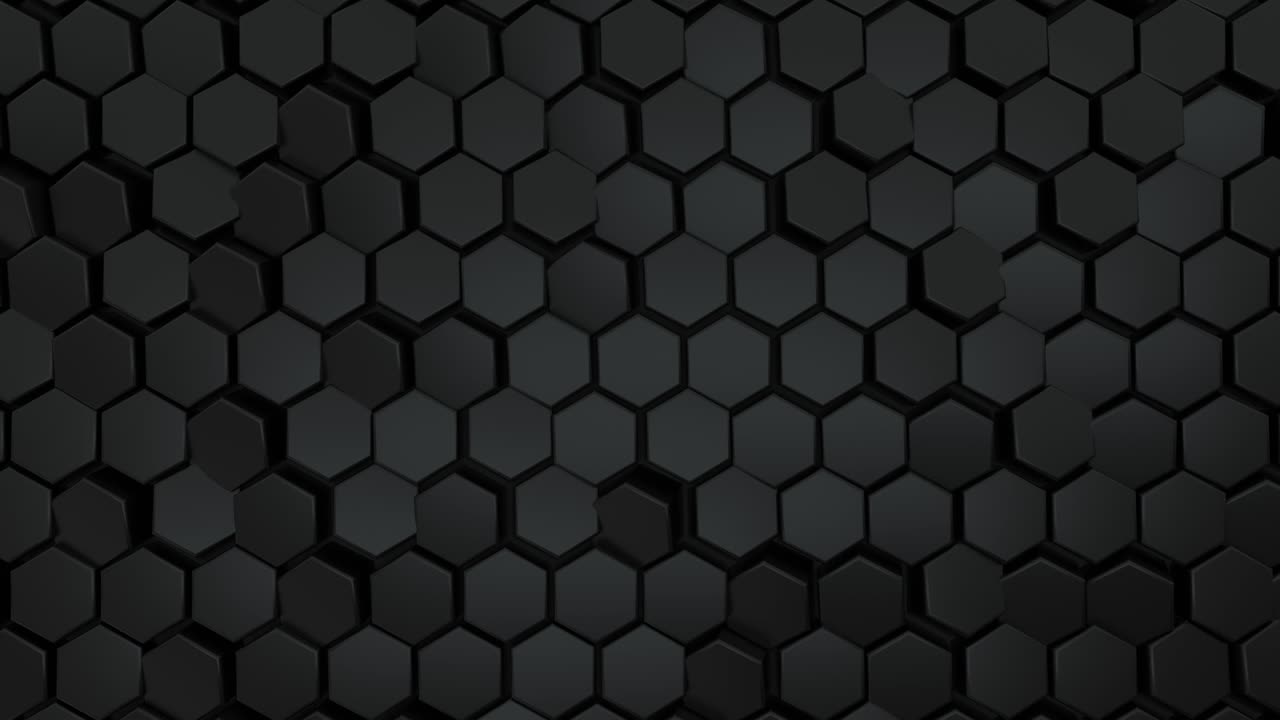 fondo hexagonal abstracto. un gran número de hexágonos negros. textura de pared 3d, grupos de bloques hexagonales. panel celular. bucle sin costuras animación 3d de 4k