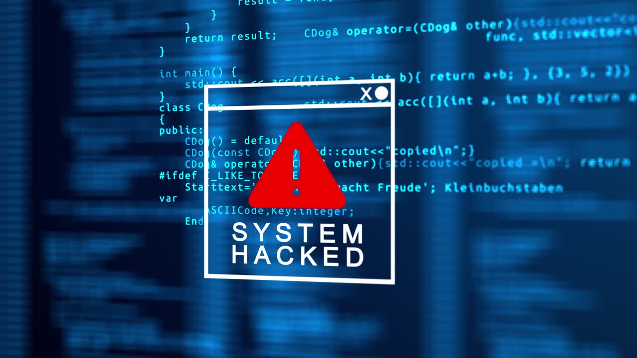 Digital binary code data breach 4k loop system hacked computer error concept cyber crime computer