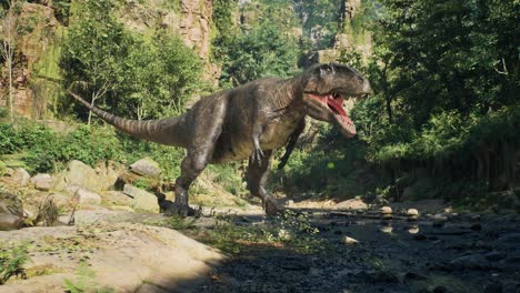 tyrannosaurus rex en un bosque prehistórico