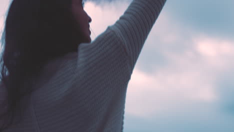 freedom, creative and fireworks with woman holding