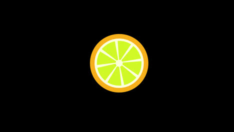 Fondo-Transparente-De-Vídeo-De-Animación-En-Bucle-De-Icono-De-Rodaja-De-Naranja-Madura-Con-Canal-Alfa