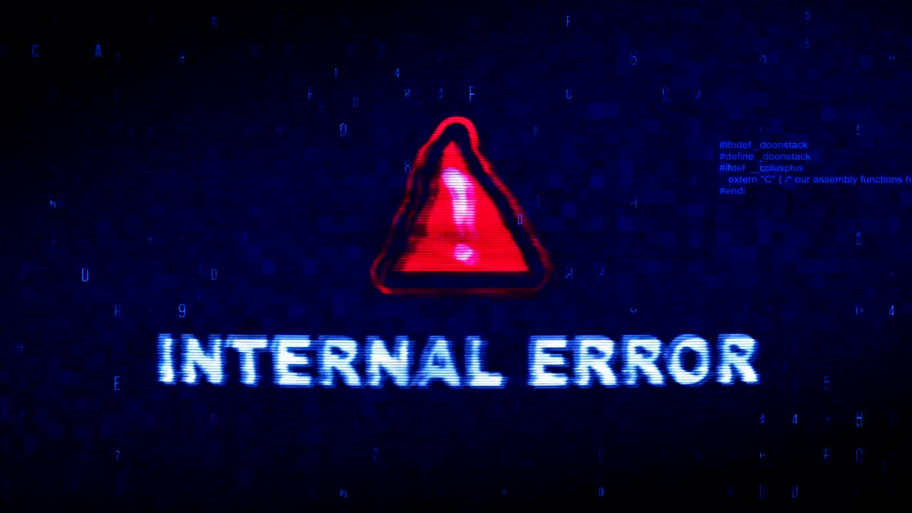 Internal Error Text Digital Noise Twitch Glitch Distortion Effect Error Animation.